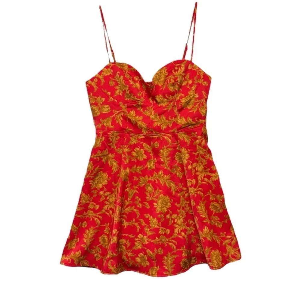 Urban Outfitters Orion Bustier Red and Gold Floral Mini Dress